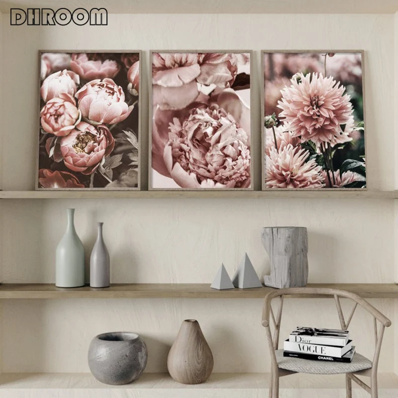 

Peony Flower Canvas Painting Nordic Poster Rose Gold Floral Scandinavian Style Print Wall Art Decoration Picture for Living Room