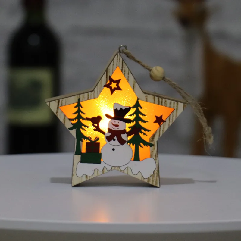 Деревянная Рождественская елка подвеска пейзаж маленькие украшения светящиеся пятиконечная звезда старый снеговик украшение Счастливого Рождества ремесла подарок - Цвет: B