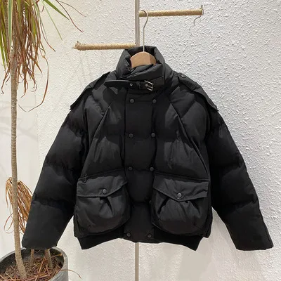 Mooirue зимняя Уличная Повседневная парка водолазка с хлопковой подкладкой винтажная уличная одежда Harajuku корейский стиль теплые куртки - Color: Black
