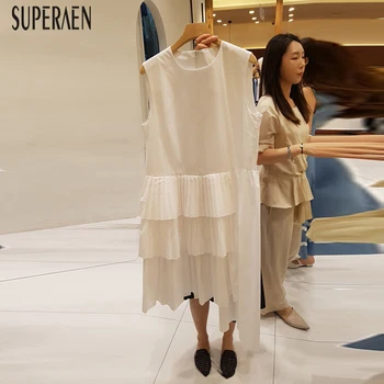 

SuperAen 2020 Summer Sleeveless Dress Women New Korean-style Irregular Ladies Dress Solid Color Fashion Women Clothing