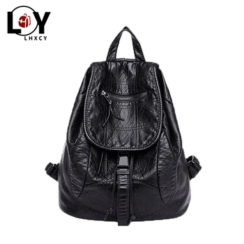 

Solid Black Clamshell Soft Pu Leather Women Backpack High Quality Waterproof School Backpacks Fashion Brand Designer Travel Bags