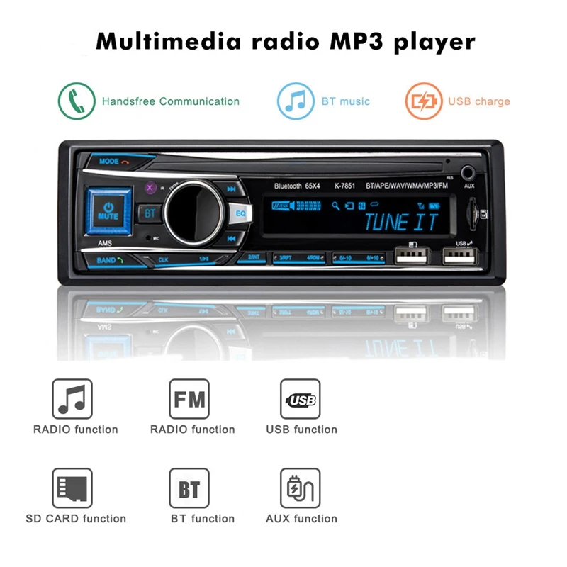 Автомобильный MP3-плеер, автомагнитола 1 DIN 2.1A, двойной USB, быстрая зарядка, Bluetooth, громкая связь, цифровой медиаплеер, 4X65 Вт, fm-радио, поддерживает IOS an