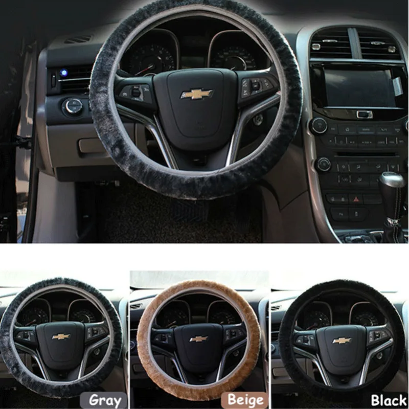 

Warm Plush Wool Steering Wheel Cover Winter Fluffy Car Accessory Black