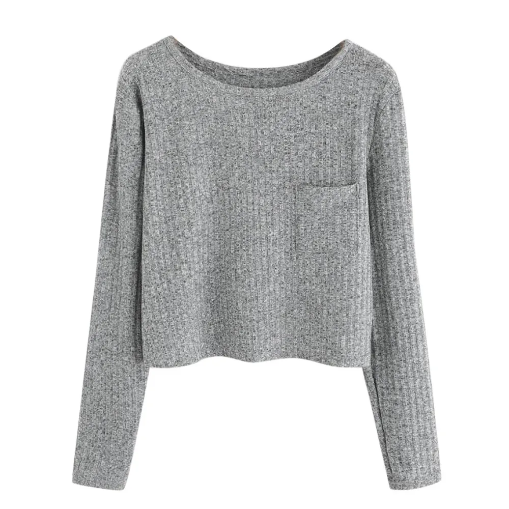 

JAYCOSIN Fashion Women Casual Simple Sweatshirt O Neck Pocket Long Sleeve Comfortable Solid Color Soft Sweatshirt Blouse Tops
