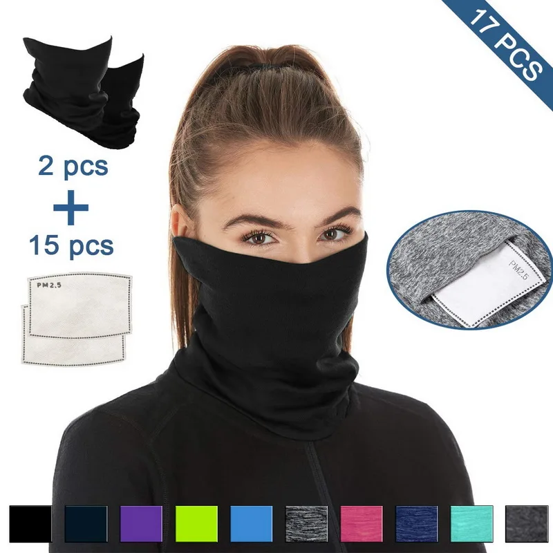 

Face Cover 17pcs filter Multifunctional Headwear Sports-Headbands Neck Gaiter Non-Slip Breathable Bandanas for Sun UV Bandanas