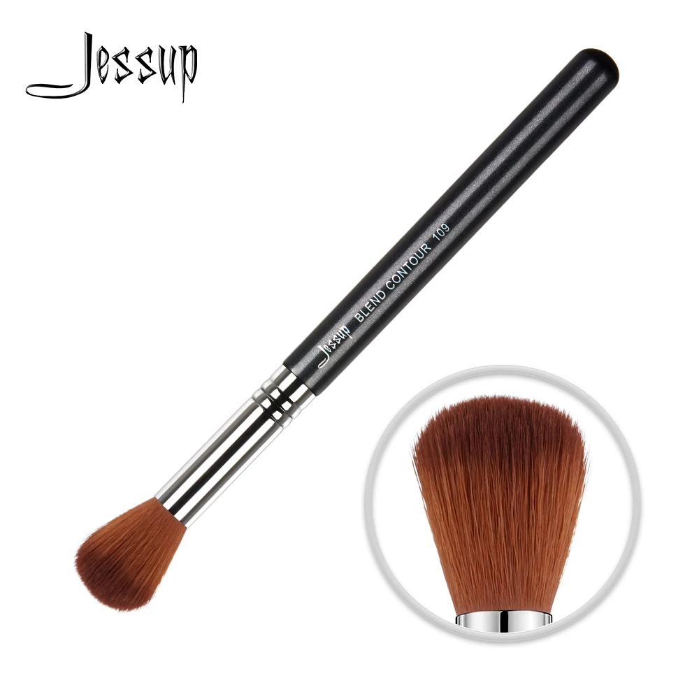 Кисть для макияжа черно серебристая с синтетическим ворсом 109|jessup brushes|contour brushmakeup