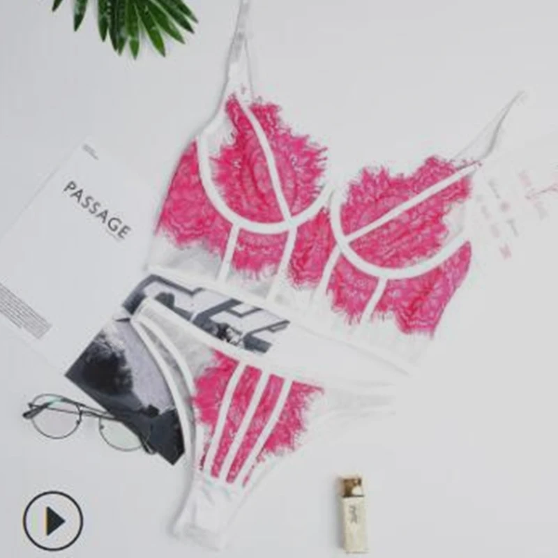 Женское кружевное нижнее белье Angel's Secret Store розовый прозрачный комплект нижнего