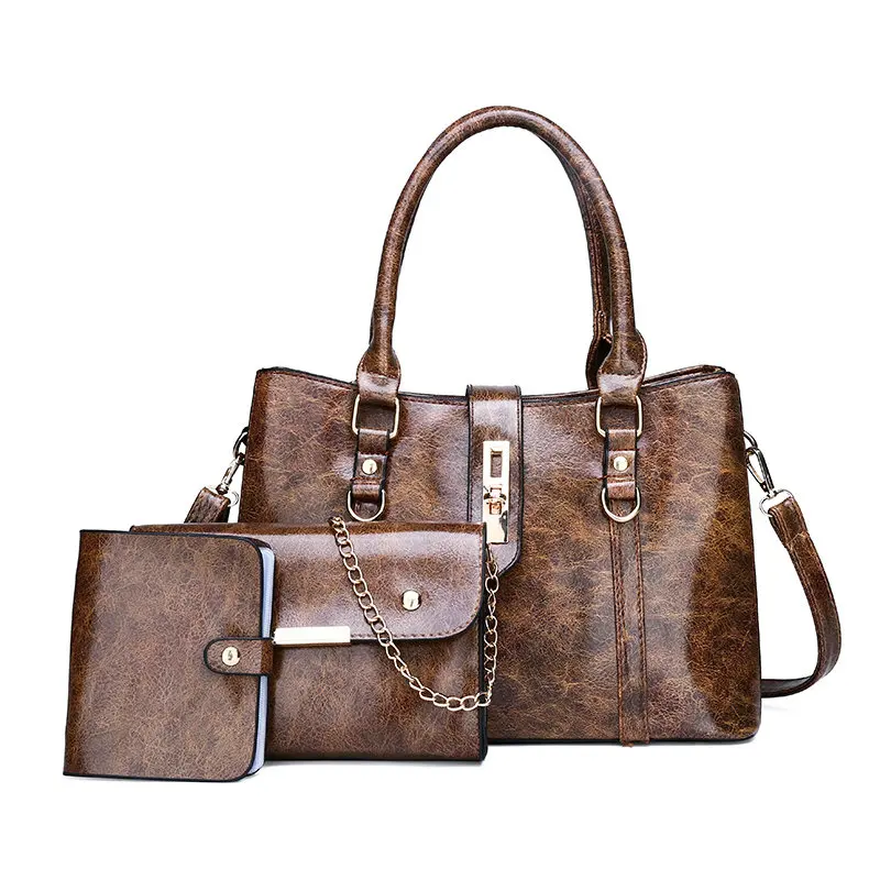 Новые роскошные сумки женские сумки дизайнерские сумки на плечо для женщин сумки через плечо для женщин клатч Сумка-тоут комплект из 3 предметов кошелек - Цвет: Brown