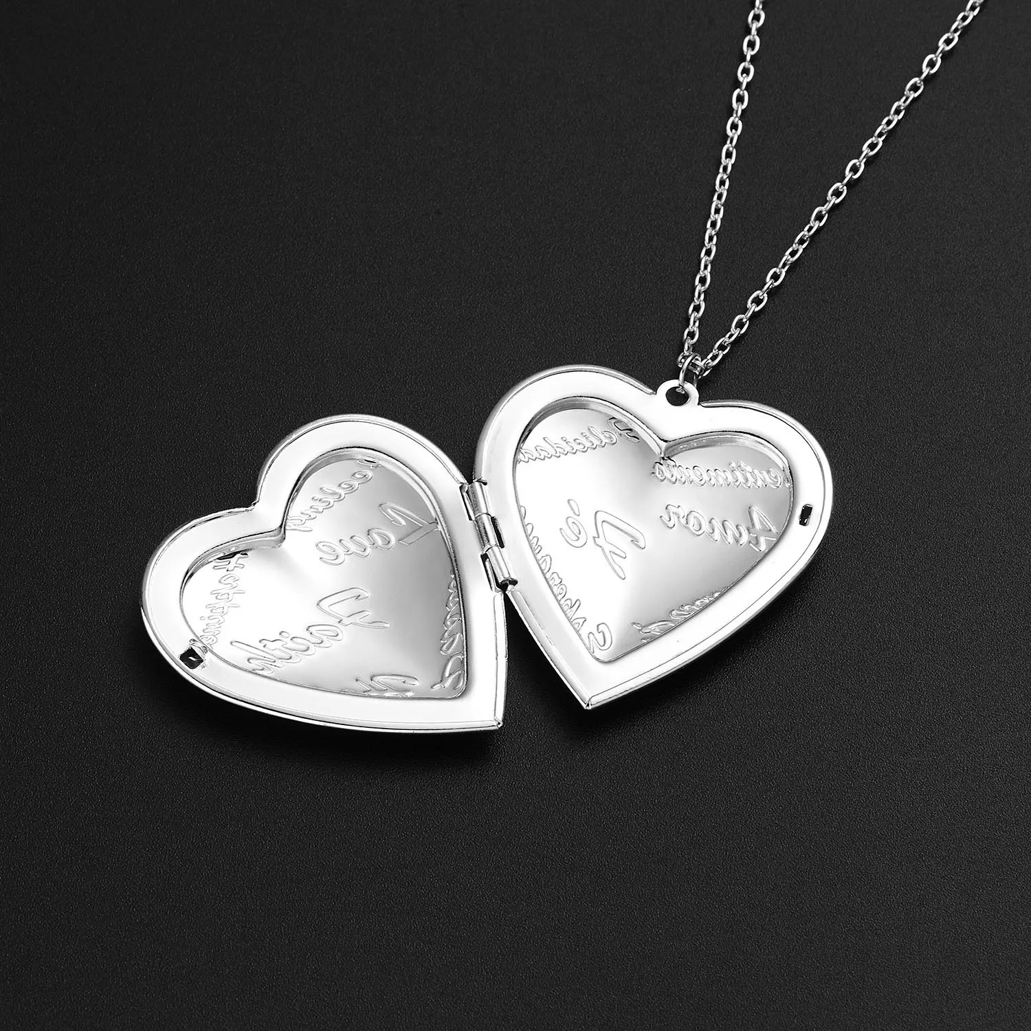 Silver Color Love Heart Locket Pendants for Women Men Openable Photo Frame Glossy Family Pet Picture Necklace Family Love Gift - Image 5