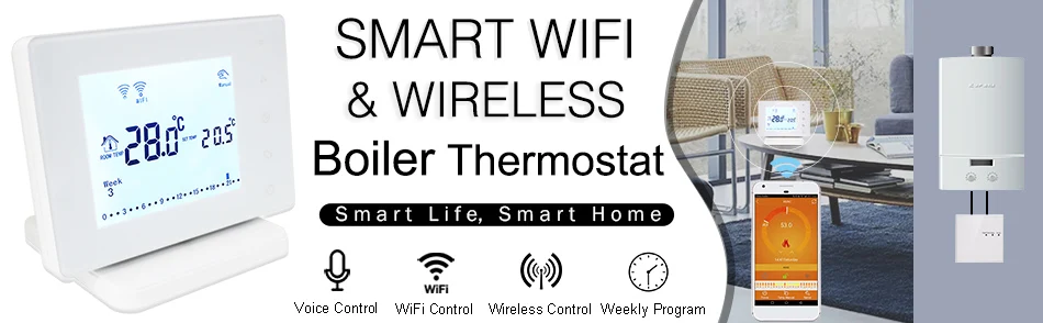 Beok 2 pcs Wireless Wifi Smart Thermostat for Gas Boiler Temperature Controller Works with Google Home Alexa BOT306RF-WIFI