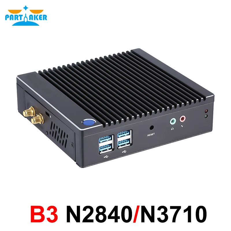 Partaker Mini PC Fanless Intel Celeron N2840 Dual Core Pentium N3710  Windows 10 Mini Computer LAN WiFi HDMI VGA HTPC SPK ycsd fanless mini pc dual lan celeron j4125 2955u windows 10 pro pc 2 serial port 2 lan wifi hdmi vga htpc computer nuc mini pc