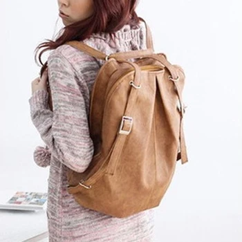 

Women Backpacks Solid Vintage Girls School Bags Leather Backpacks Simple Style Shoulder Bag For Teenage Girls