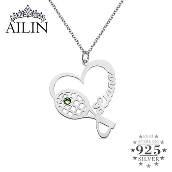 

AILIN 925 Sterling Silver Tennis Racket Heart Shape Personalized Necklace With Name Birthstone Custom Friendship Jewelry Gifts