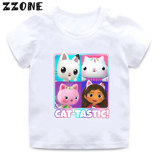 Kawaii meninas t-shirts gabbys boneca casa dos desenhos animados impressão  crianças camiseta para crianças aniversário roupa camisetas topos meninas  roupas por atacado - AliExpress