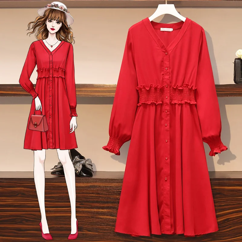 

2020 Spring Autumn Plus Size Solid Lanon Midi Dresses Women Elegant Korean Bodycon Loose Dress Party Lantern Sleeve Vestidos