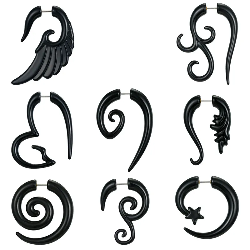 1 шт. готические панк черные Спиральные серьги-гвоздики с улиткой для мужчин и женщин в стиле рок, хип-хоп, крылья, звезда, сердце, полимерные серьги, вечерние ювелирные изделия, E4-p