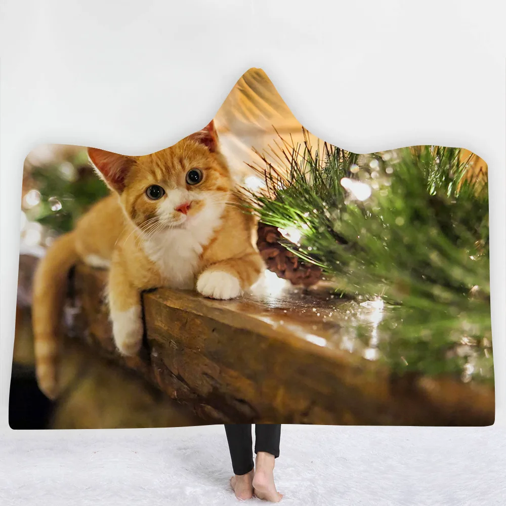 3D кошка собака животное с капюшоном одеяло Цветочный Шерпа флис лотоса носимых пледы одеяло микрофибра на диване толстый теплый B58