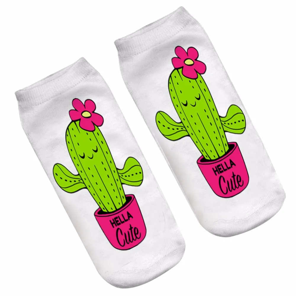 Harajuku кактус 3D принт забавные короткие укороченные носки для женщин и мужчин счастливый хлопок милые спящие кактусы чулочно-носочные изделия унисекс носки