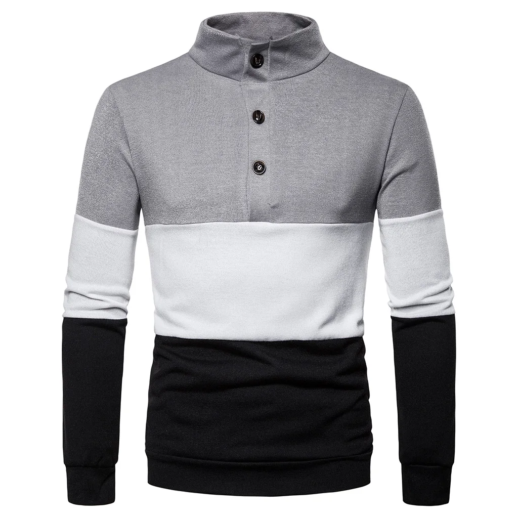 

HEFLASHOR Men's large size pullover sweater long sleeve sweater coat casual sweater single button men's turtleneck sweater 2019
