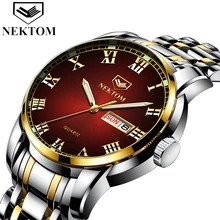 NEKTOM мужские часы Топ люксовый бренд Бизнес Сталь Кварцевые Часы повседневные водонепроницаемые мужские наручные часы Relogio Masculino