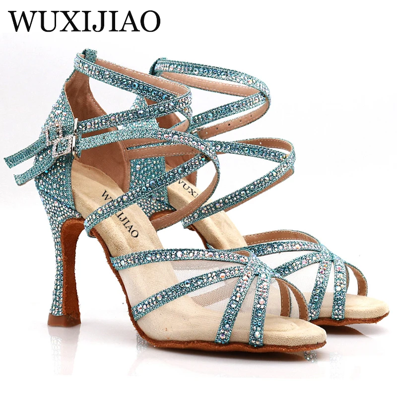 Dance shoes Dance Shoes Latin Woman Salsa Silk Satin Dancing Shoes Glitter Rhinestone Professional Dance Ballroom Soft Bottom