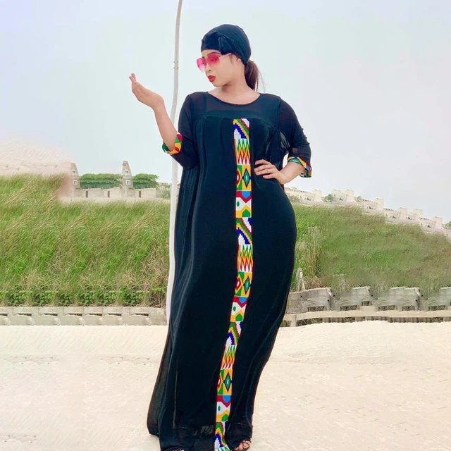 Mr Hunkle Fashion Chiffon High Street Dress Autumn Abaya Women Solid Elegant Dresses Plus Size African vestidos with Inner dress 3