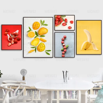 

Fresh Nordic Posters And Prints Strawberry Banana Mango Lychee Tomato Canvas Painting Wall Art Pictures For Kitchen Restaurant