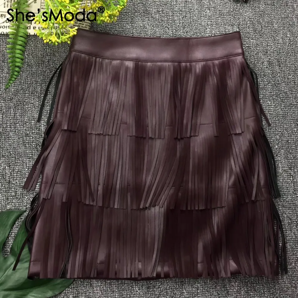 She'sModa с кисточками из искусственной кожи женские вечерние прямые мини-юбки размера плюс