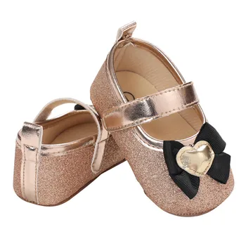 

Fashion New Kids Baby First Walkers Soft Autumn Spring Bow Sequined Gilter Solid Children Wear Hook 2020 Kid Cute Shoes