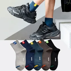 Dreamlikelin 5 Pairs/Sets Spring Summer Man Cotton Sport Socks Cloth Label Breathable Basketball Socks Hipster Mens Clothing