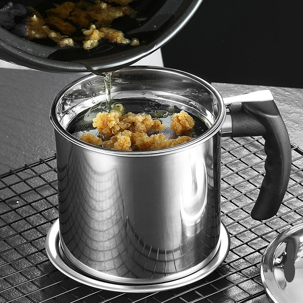 Stainless Steel Lard Tank 1.3L Oil Separator Large Capacity Cooking Storage Filter Pot Bottle with Dust Cover Kitchen Tools | Дом и сад