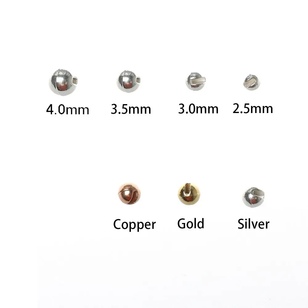 Fishing Beads 25Pcs Slotted Tungsten Gold Silver Copper Fly Tying Material Weight Fast Sink Jig Hook Ball 2.5/3.0/3.5/4.0mm