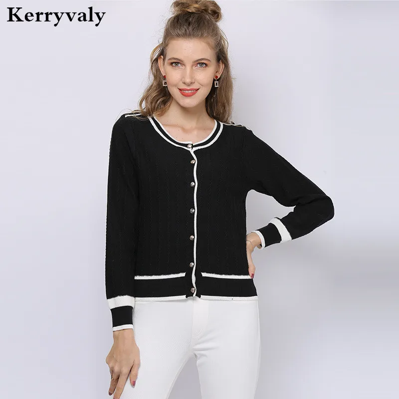 

OL Graceful Black Cotton Sweater Cardigan Women Sueter Mujer Invierno 2020 Long Sleeve Sweater Jacket Pull Femme Hiver D9616