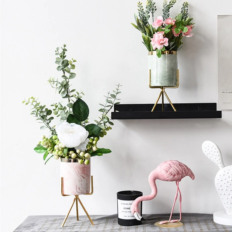 Европейский стиль украшение для гостиной украшение металлический каркас керамическая ваза цветочный горшок для суккулентных растений керамика