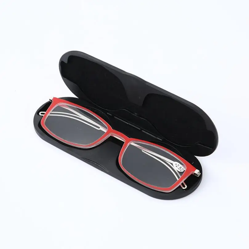 WEARKAPER, Тонкая оправа, Прямоугольная оправа Tr90, очки для чтения+ алюминиевый Магнитный чехол, складные очки для дальнозоркости 1,0-3,5 - Цвет оправы: Красный
