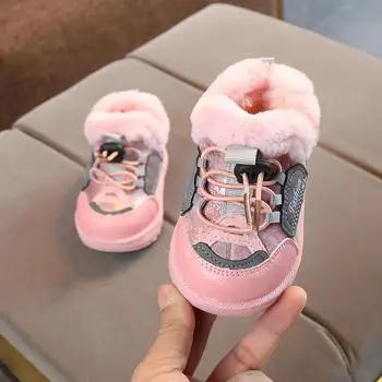 

2019 Winter Pink Princess Girls Botas Artificial Leather Splicing Brand Children Snow Boots Soft Bottom Warm Cotton Kids Boots
