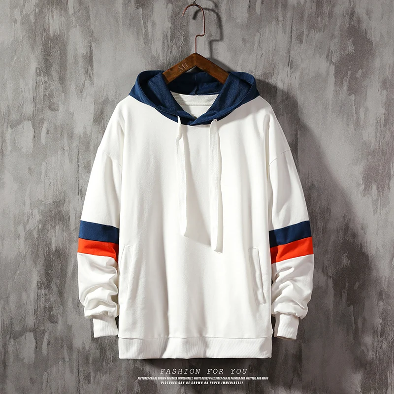 

spring Mens Hoodies Sweatshirt Simple Solid color Mens Patchwork Hoodies Long Sleeve Hooded Pullover Jumper Sweatshirts Male