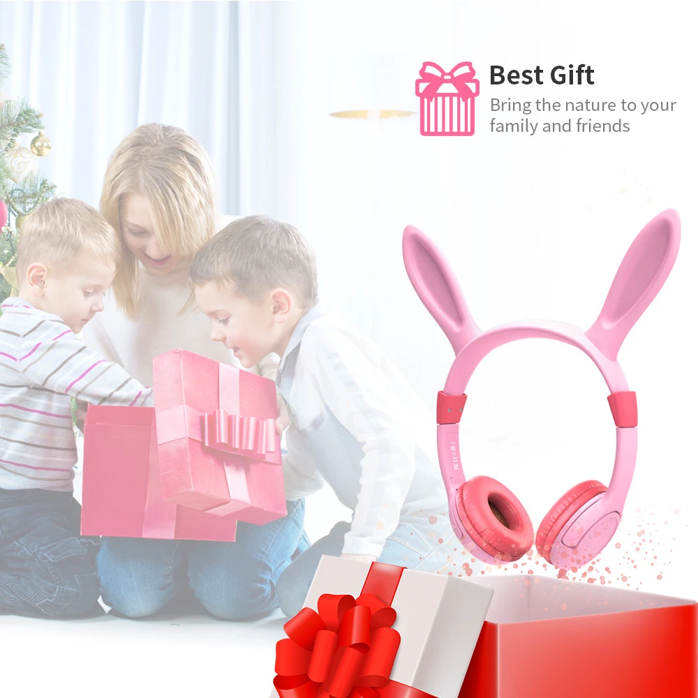 Kids Headphones Cute Rabbit Headset Headphones With MIC 81 85dB Child Safe Volume Headset For Smartphone Support Share