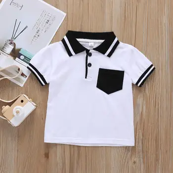 

Kids Boys Lapel Pocket Short Sleeved White Shirt Tops Boys Summer Cotton Gentlement Shirt Tops Clothing for Boys RL2