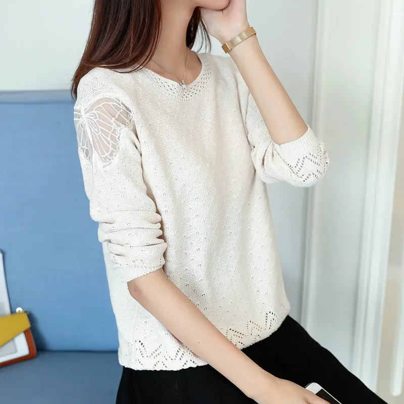 Ceny 2019 gorąca sprzedaż Lycra Standard pełna stałe sweter Poncho sweter kobiet jesień nowych kobiet sweter koreański długi rękaw luźna koszula