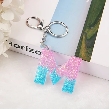 

1PC Women Keychain Keyring 26 English Letters English Words Glitter Flatback Resin Pendant Handbag Charms