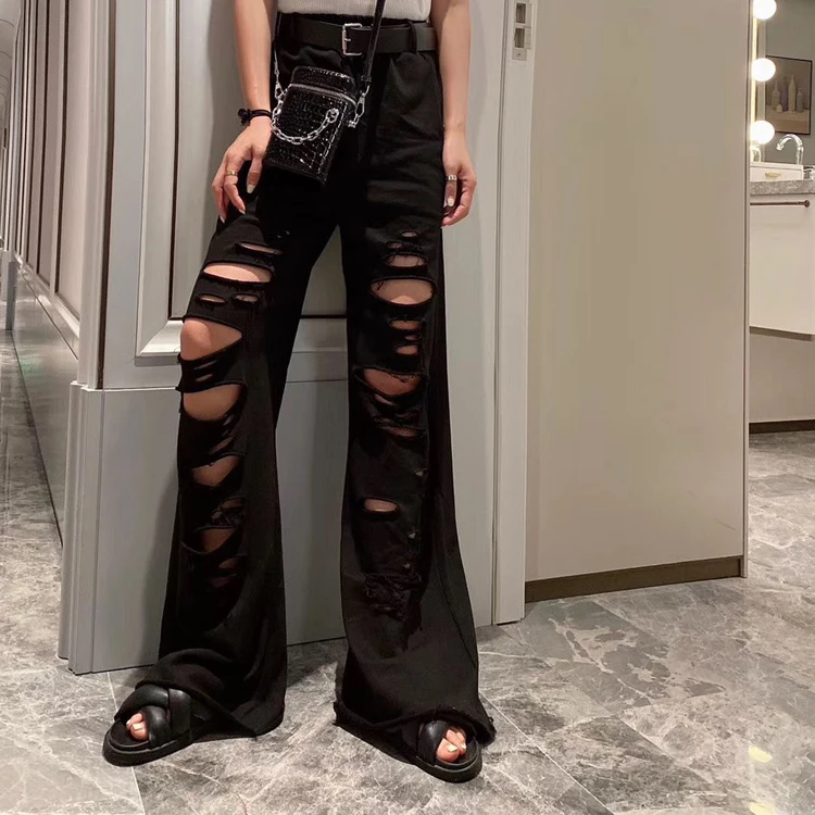 Vefadisa 6 Style Women Holes Wide Leg Pants 2020 Summer Women High Waist Straight Pants Female Plus Size Slim Pants ZQY242B