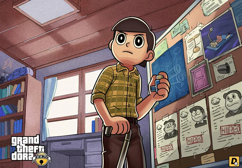 Toile De Peinture A L Huile Pour Jeu Video Hd Grand Theft Auto V Peinture Murale Imprimee Dessin Anime Gta 5 Doraemon Decor