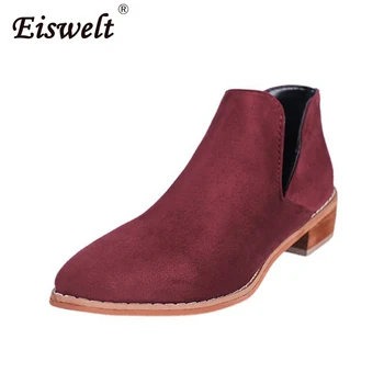 

EISWELT Women Fashion Shape Pointed Toe Ankle Boots Flock Slip-On Female Boots Women's Autumn Shoes Low Heels Chelsea Boots