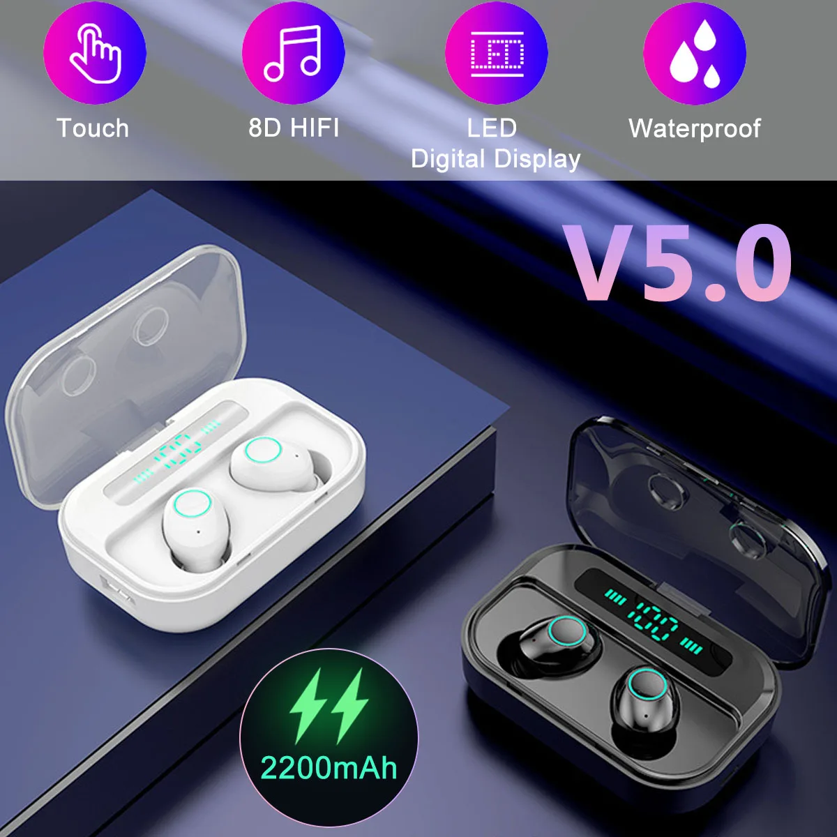 TWS bluetooth 5,0 наушники СВЕТОДИОДНЫЙ Дисплей True беспроводной 8D стерео водонепроницаемые спортивные наушники 2200 мАч power Bank гарнитура для iPhone