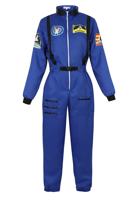 Astronaut Costume Space Suit for Adult Role Play Cosplay Costumes Zipper Costume Flight Jumpsuit Plus Size Uniform Blue for Women