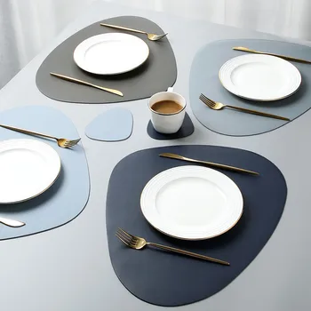 

Tableware Pad Placemat Table Mat PU Leather Heat Insulation Non-Slip Simple Placemats Disc Coaster Placemat for Dining Table