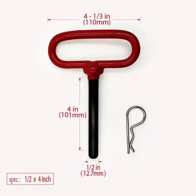Trailer Tow Hitch Lock Pin with Rubber-Coated Handle, Red Head Hitch Pin, 12.7 x 101mm