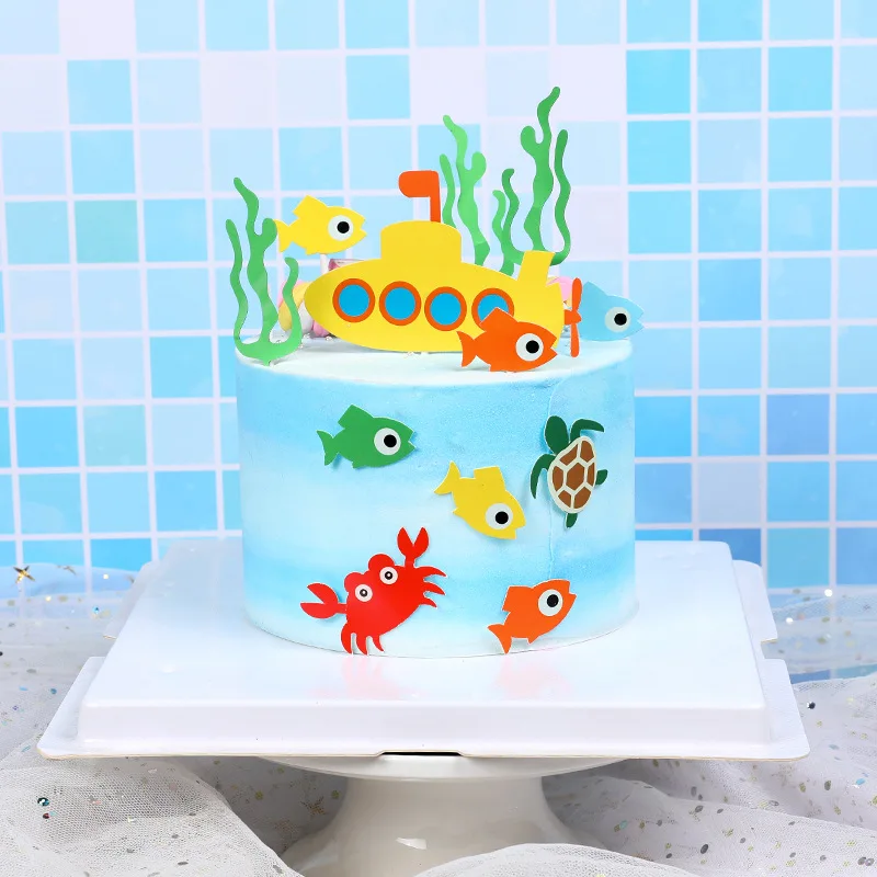 

Underwater world Submarine See Animal Cake Topper Birthday Party Decoration Girl Boy Cake Topper Picks crab fish Turtle Favors