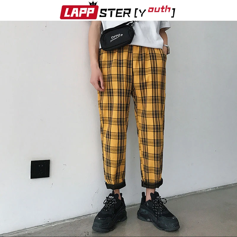 mens plaid pants black